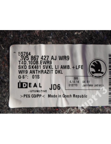 SKODA SUPERB III SEDAN TAPICERKA BAGAŻNIKA LEWA