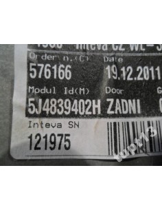 SKODA FABIA II MECHANIZM SZYB PRAWY TYŁ 5J4839402H 2