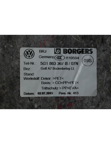 VW GOLF VII DYWAN WNĘTRZA CZARNY 5G1863367 B