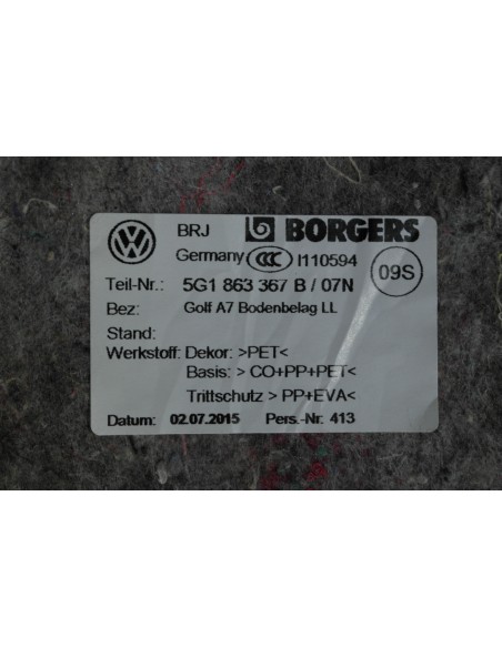 VW GOLF VII DYWAN WNĘTRZA CZARNY 5G1863367 B