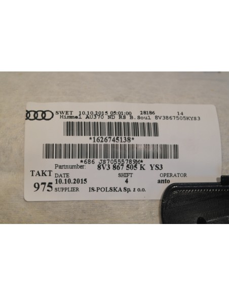 AUDI A3 8V FL 3-D. PODSUFITKA CZARNA 8V3867505K