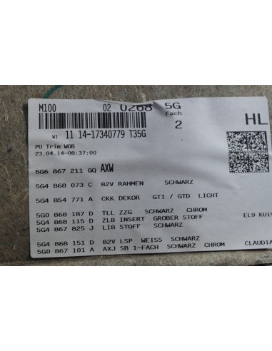 VW GOLF VII GTI TAPICERKA DRZWI LEWA TYLNA