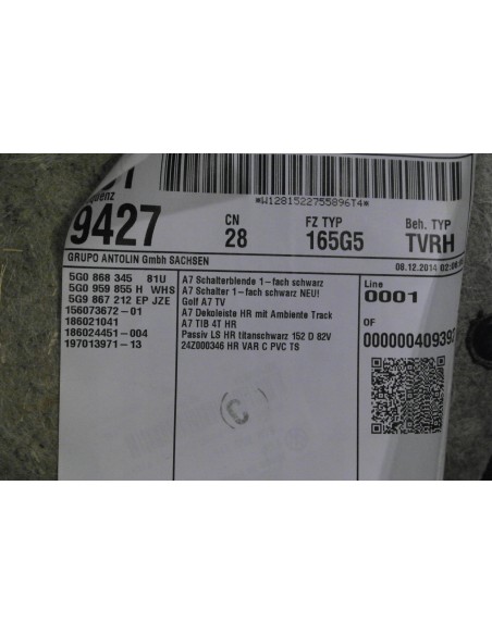 VW GOLF VII TAPICERKA DRZWI PRAWA TYLNA SKÓRA