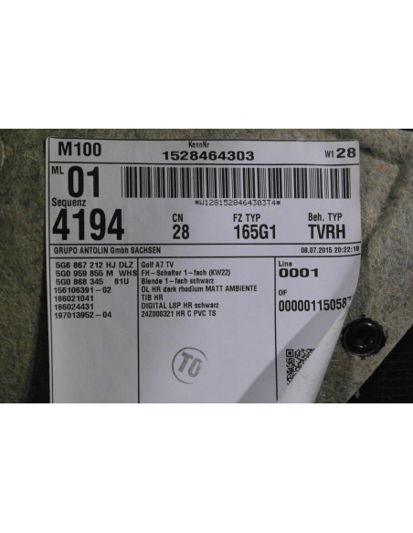 VW GOLF VII TAPICERKA DRZWI PRAWA TYLNA SKÓRA