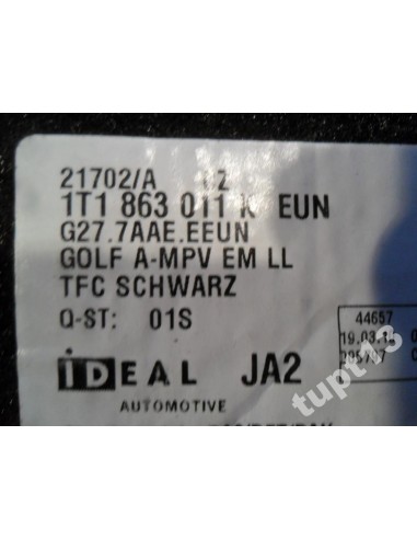 VW TOURAN 11-14R DYWANIKI WELUROWE ORYGINAŁ 3 SZT.