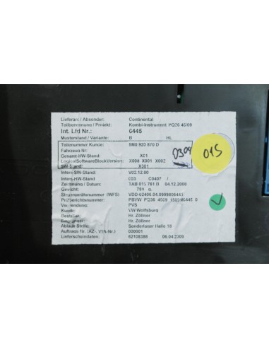 VW AUDI SKODA LICZNIK 1.4 TSI 5M0920870D