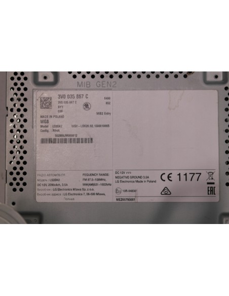 SKODA SUPERB RADIO WYŚWIETLACZ 3V0035867C