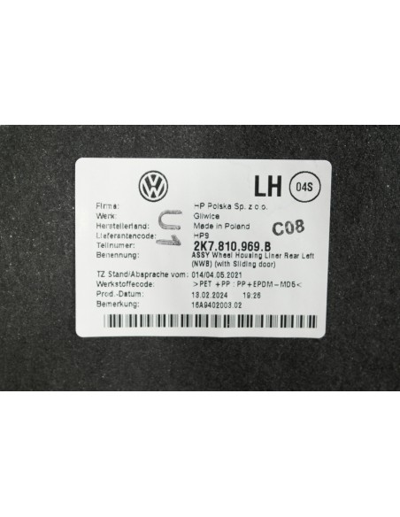 FORD TOURNEO CONNECT MK3 VW CADDY V NADKOLE LEWE TYLNE 2K7810969B