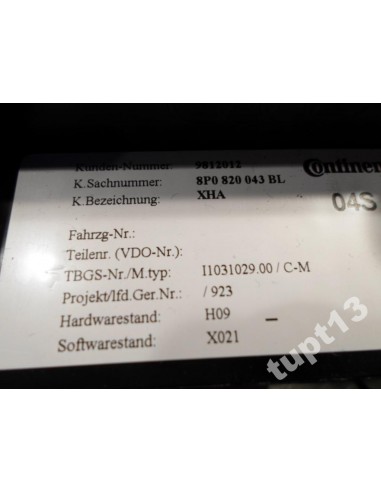 AUDI A3 8P0 2009-12R PANEL STEROWANIA 8P0820043BL