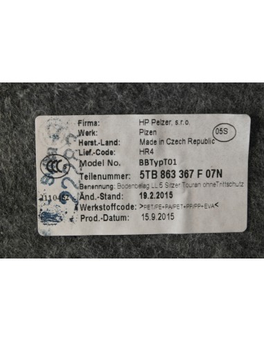 VW TOURAN III 5T DYWAN WYKŁADZINA WNĘTRZA 5-OSÓB